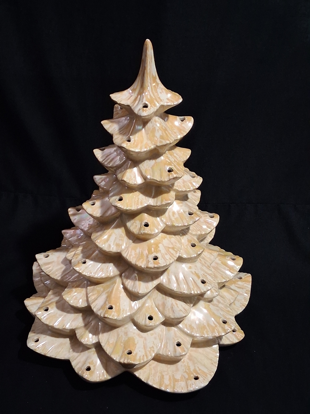 Cream Glazed Ceramic Holiday Tree Ornament - Neutral Ceramic Decor